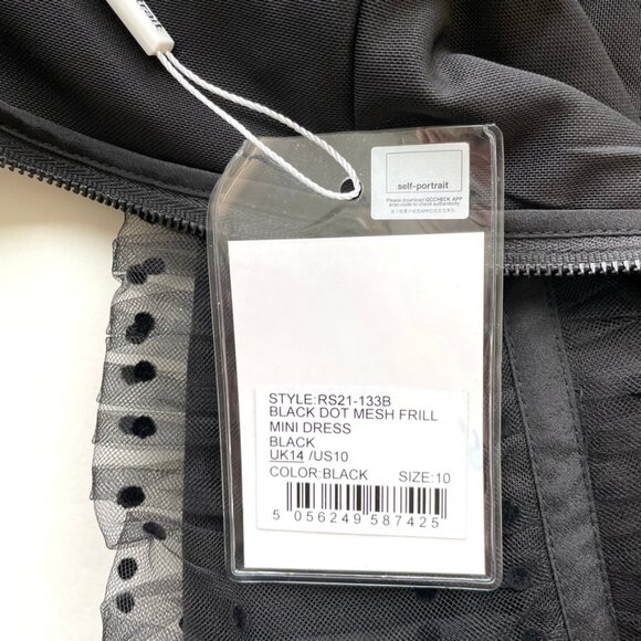 Self-Portrait Strapless Swiss Dot Frill Mini Cocktail Dress Black Size 10 NWT - Picture 9 of 10